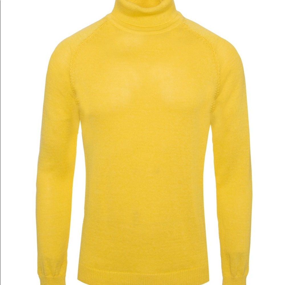 Men’s Premium Yellow Gold Slim Fit Knitted Pullover Turtleneck Sweater